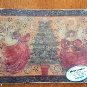 NIB Tempered Glass Cutting Board/Trivet with Christmas Tree & Angels Motif